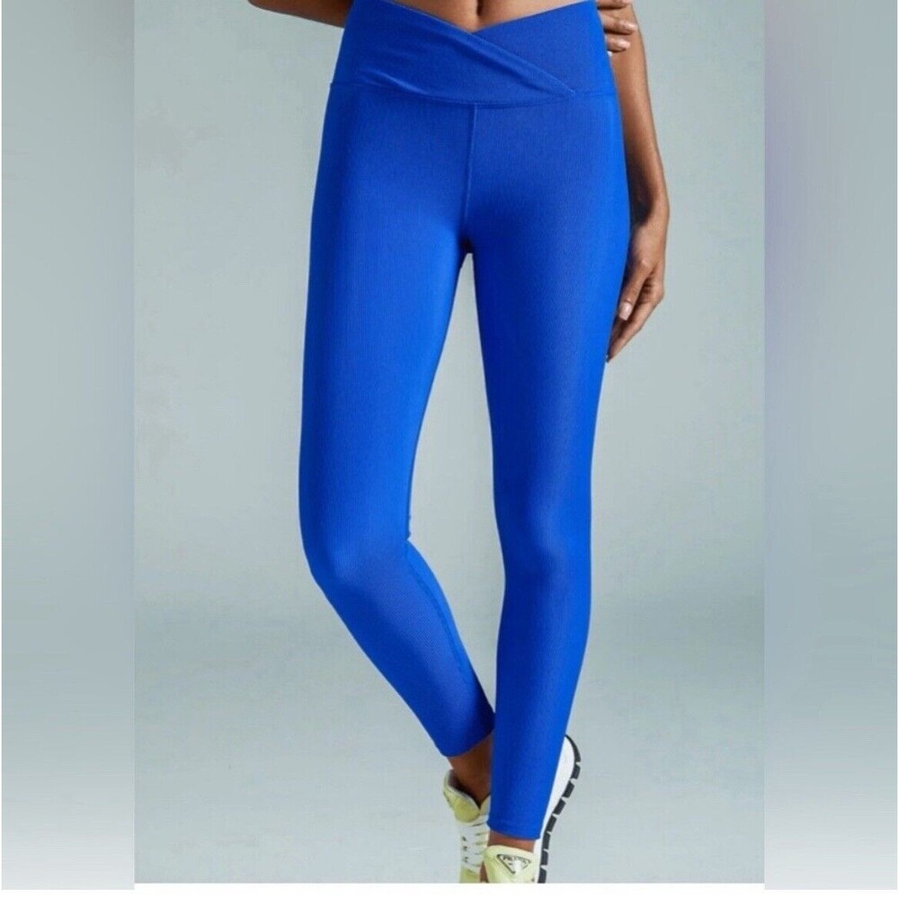 Noli Yoga Leggings Blue Small Azure Wrap Ribbed NWT Womens Activewear High Waist